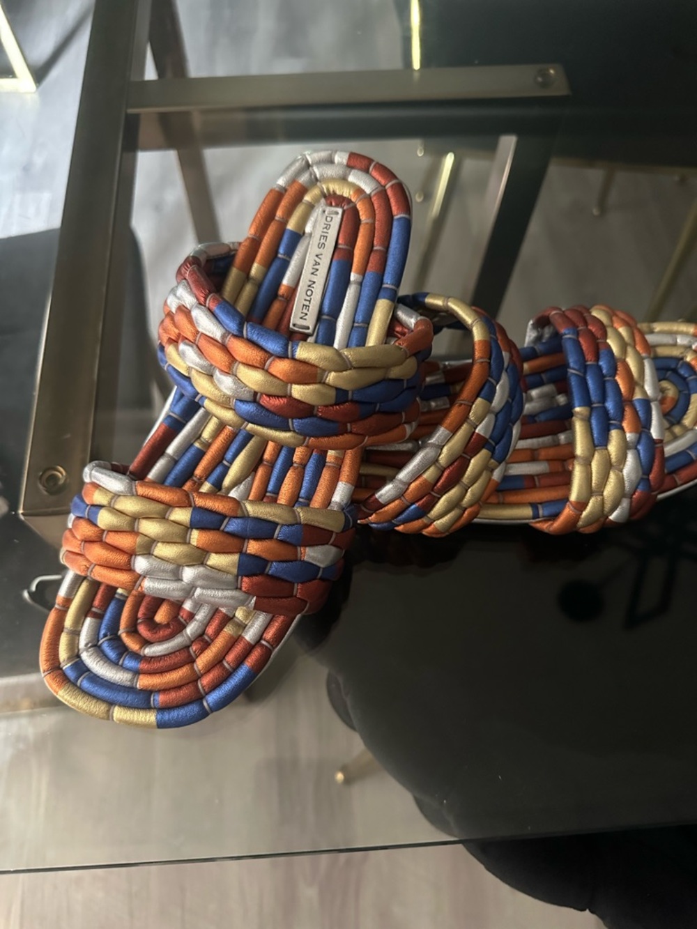 Dries Van Noten Multicolor Braided Slide Sandals - Blue, Orange, Gold, Silver